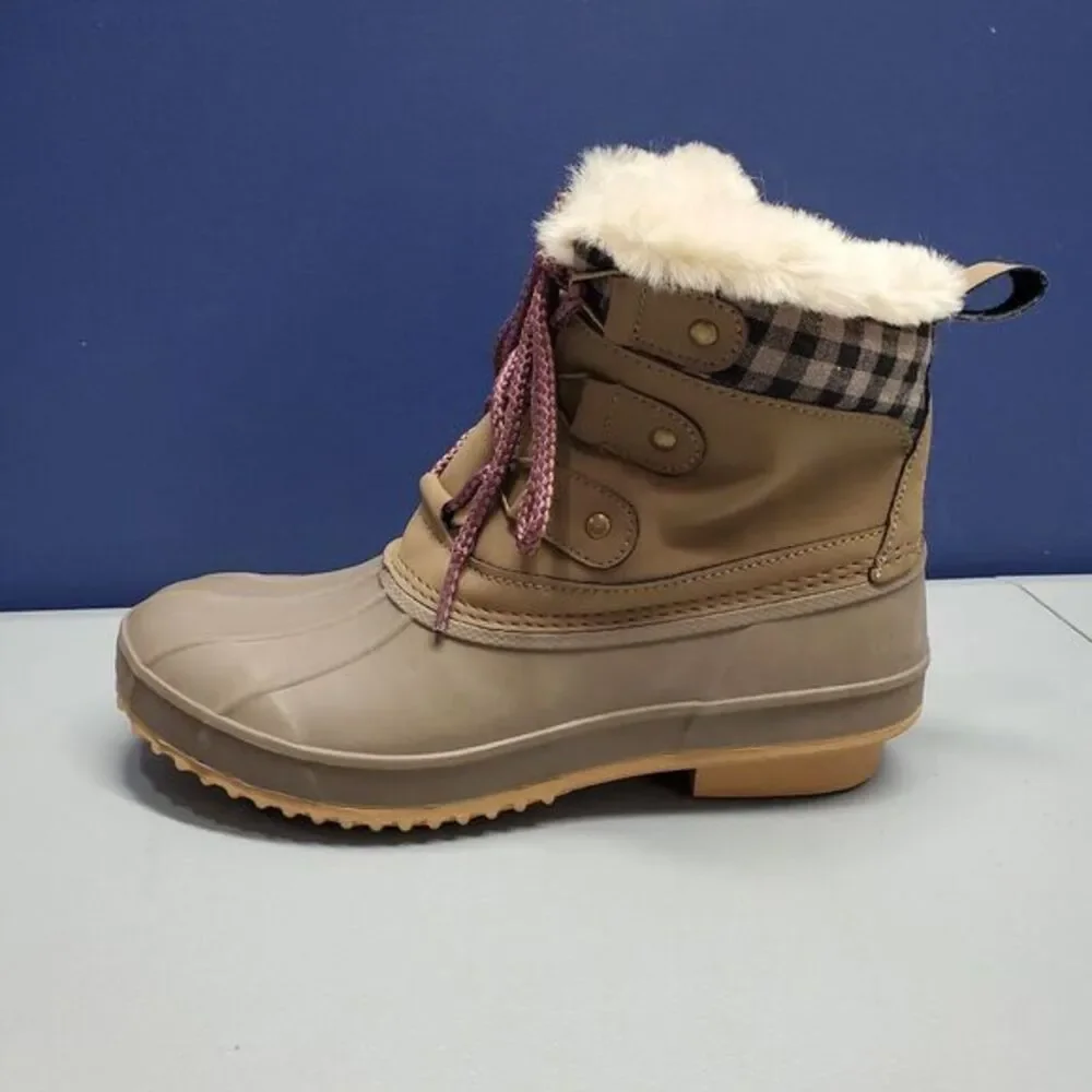 Khombu Keri 2‎ Duck Boots Womens Size 6 Brown Taupe Synthetic Waterproof Lace Up